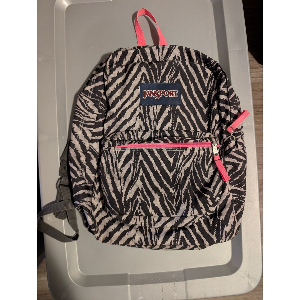 Jan Sport Animal Print Black White and Pink Backpack